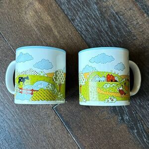 Vintage Potpourri press coffee mug set of 2 country farm scene cottagecore homes